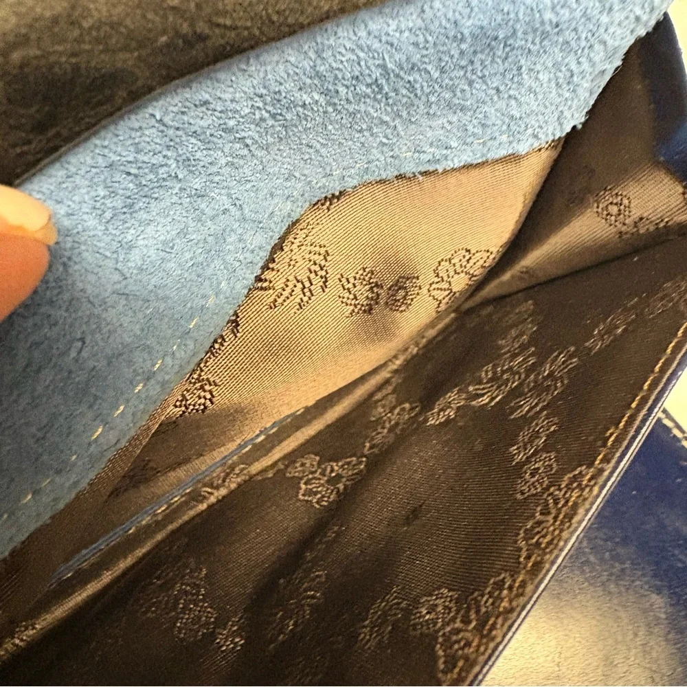 Navy Leather Wallet with Gold Zipper Clutch cardholder - Picture 8 of 10